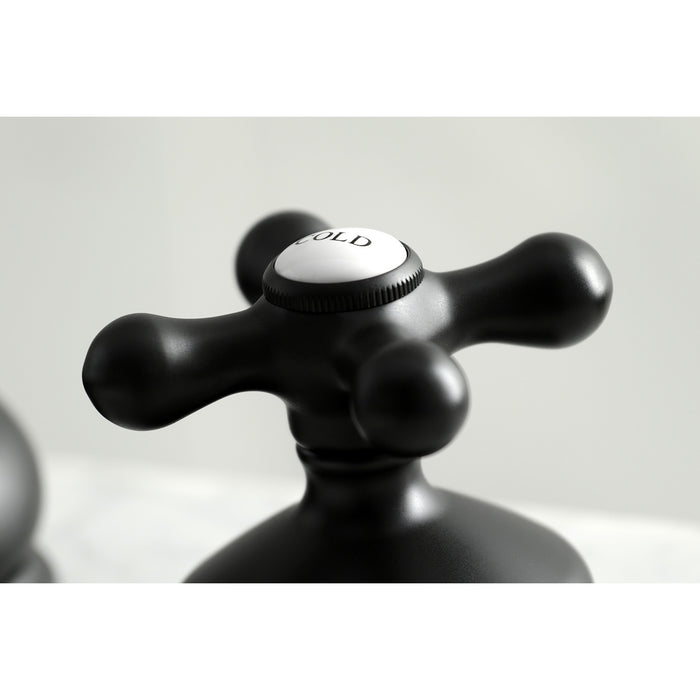 Kingston Heirloom KS1160AX - Heritage Two-Handle 3-Hole Deck Mount Widespread Bathroom Faucet with Brass Pop-Up, Matte Black