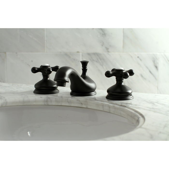 Kingston Heirloom KS1160AX - Heritage Two-Handle 3-Hole Deck Mount Widespread Bathroom Faucet with Brass Pop-Up, Matte Black