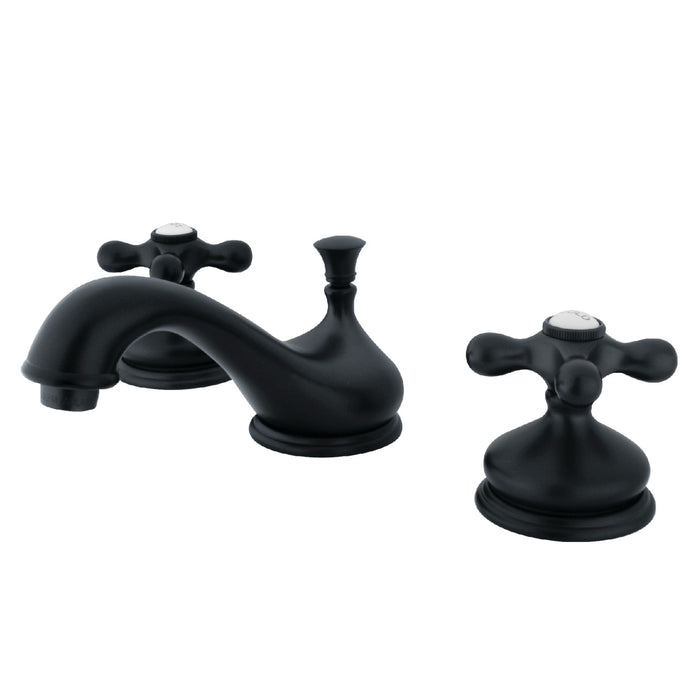 Kingston Heirloom KS1160AX - Heritage Two-Handle 3-Hole Deck Mount Widespread Bathroom Faucet with Brass Pop-Up, Matte Black