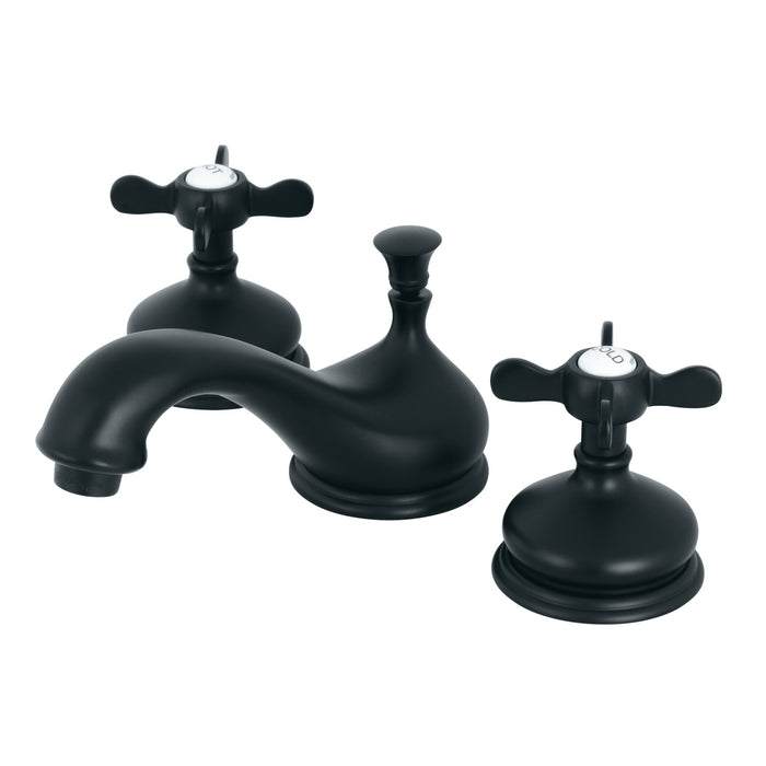 Kingston Heirloom KS1160BEX - Essex Two-Handle 3-Hole Deck Mount Widespread Bathroom Faucet with Brass Pop-Up, Matte Black