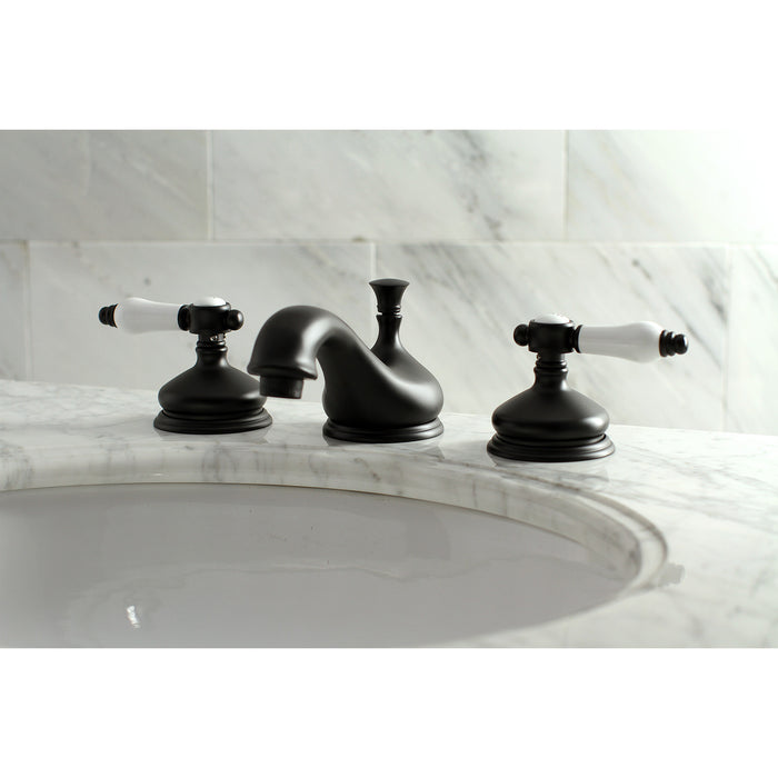Kingston Heirloom KS1160BPL - Bel-Air Two-Handle 3-Hole Deck Mount Widespread Bathroom Faucet with Brass Pop-Up, Matte Black