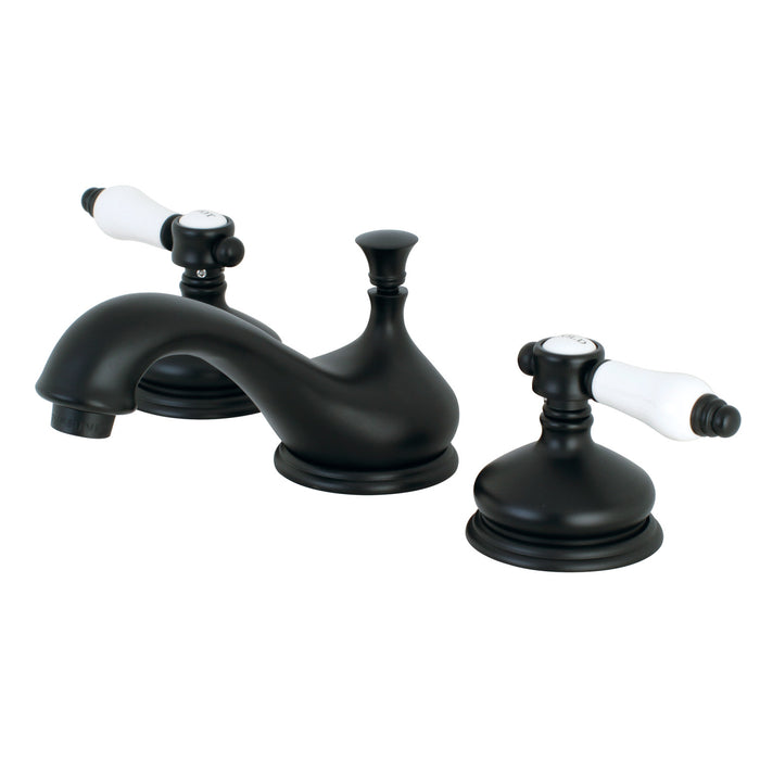 Kingston Heirloom KS1160BPL - Bel-Air Two-Handle 3-Hole Deck Mount Widespread Bathroom Faucet with Brass Pop-Up, Matte Black