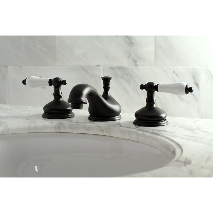 Kingston Heirloom KS1160PL - Heritage Two-Handle 3-Hole Deck Mount Widespread Bathroom Faucet with Brass Pop-Up, Matte Black