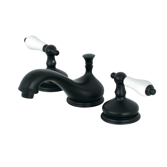 Kingston Heirloom KS1160PL - Heritage Two-Handle 3-Hole Deck Mount Widespread Bathroom Faucet with Brass Pop-Up, Matte Black