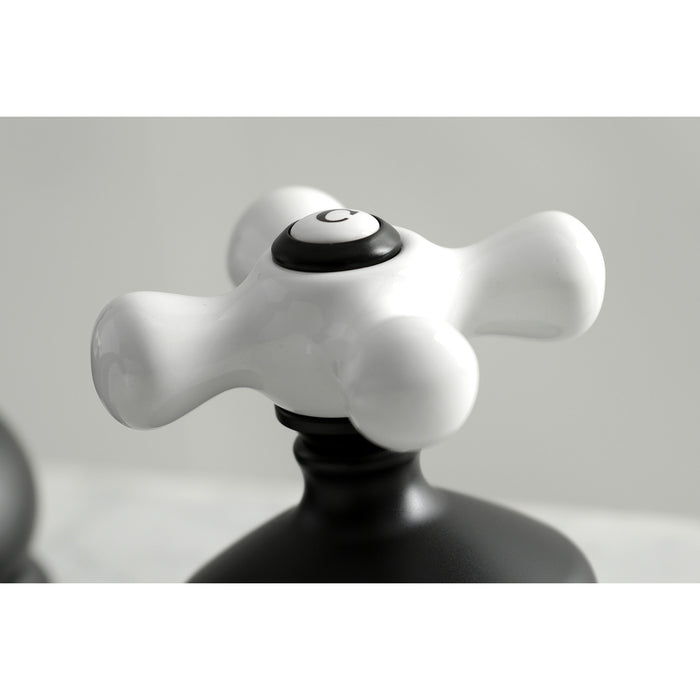 Kingston Heirloom KS1160PX - Heritage Two-Handle 3-Hole Deck Mount Widespread Bathroom Faucet with Brass Pop-Up, Matte Black