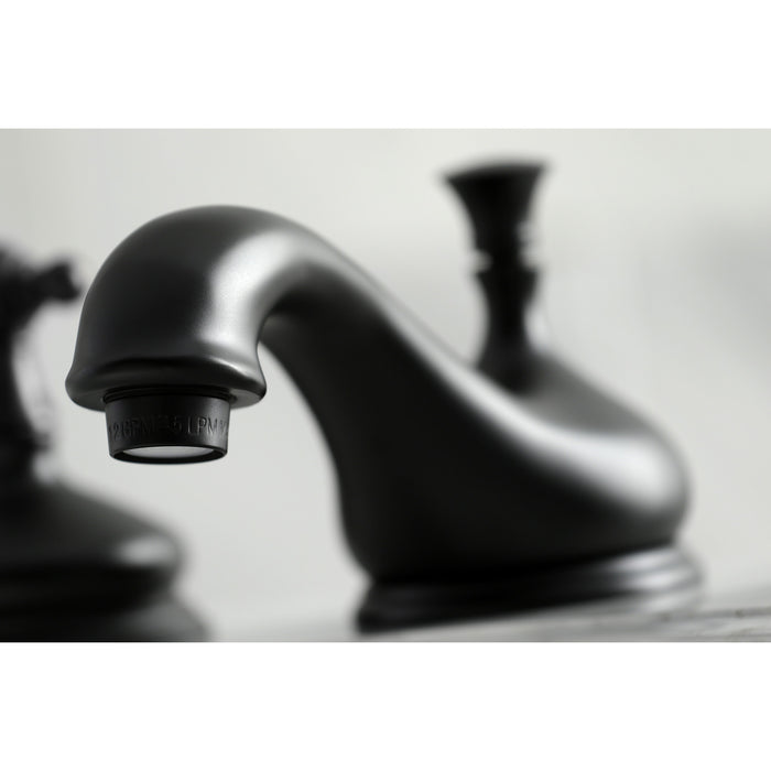 Kingston Heirloom KS1160PX - Heritage Two-Handle 3-Hole Deck Mount Widespread Bathroom Faucet with Brass Pop-Up, Matte Black