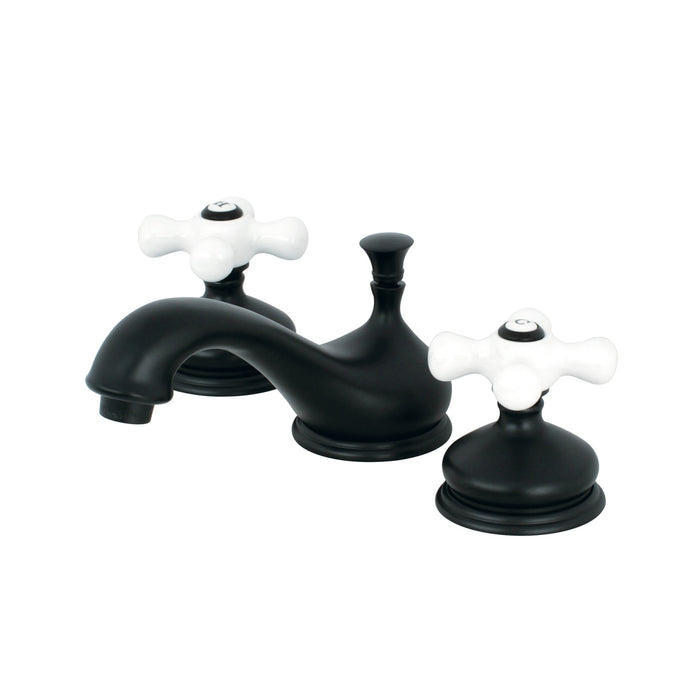 Kingston Heirloom KS1160PX - Heritage Two-Handle 3-Hole Deck Mount Widespread Bathroom Faucet with Brass Pop-Up, Matte Black