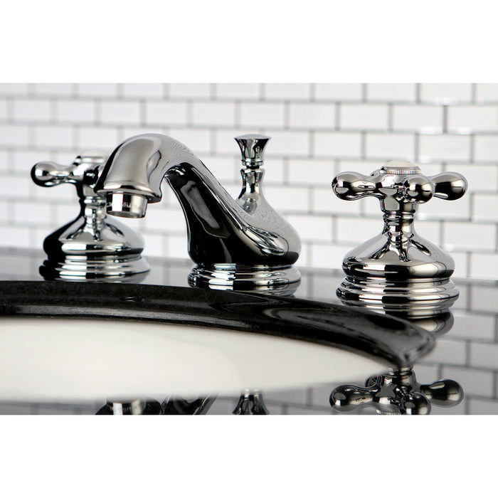 Kingston Heirloom KS1161AX - Heritage Two-Handle 3-Hole Deck Mount Widespread Bathroom Faucet with Brass Pop-Up, Polished Chrome