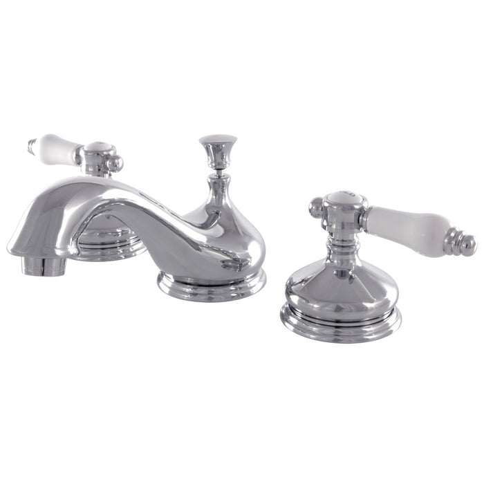 Kingston Heirloom KS1161BPL - Bel-Air Two-Handle 3-Hole Deck Mount Widespread Bathroom Faucet with Brass Pop-Up, Polished Chrome