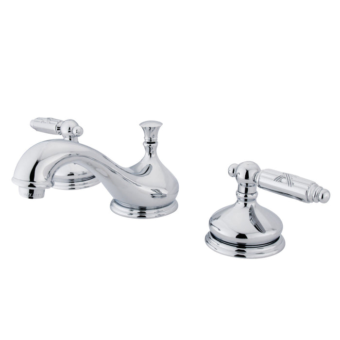 Kingston Tulare KS1161GL - Georgian Two-Handle 3-Hole Deck Mount Widespread Bathroom Faucet with Brass Pop-Up, Polished Chrome