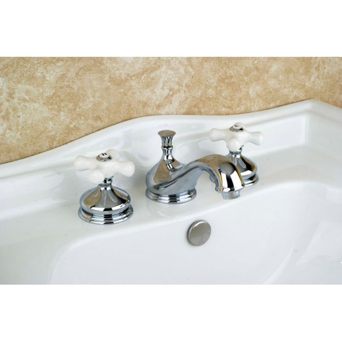Kingston Heirloom KS1161PX - Heritage Two-Handle 3-Hole Deck Mount Widespread Bathroom Faucet with Brass Pop-Up, Polished Chrome