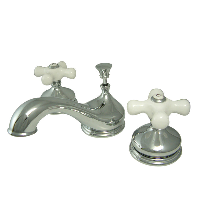 Kingston Heirloom KS1161PX - Heritage Two-Handle 3-Hole Deck Mount Widespread Bathroom Faucet with Brass Pop-Up, Polished Chrome