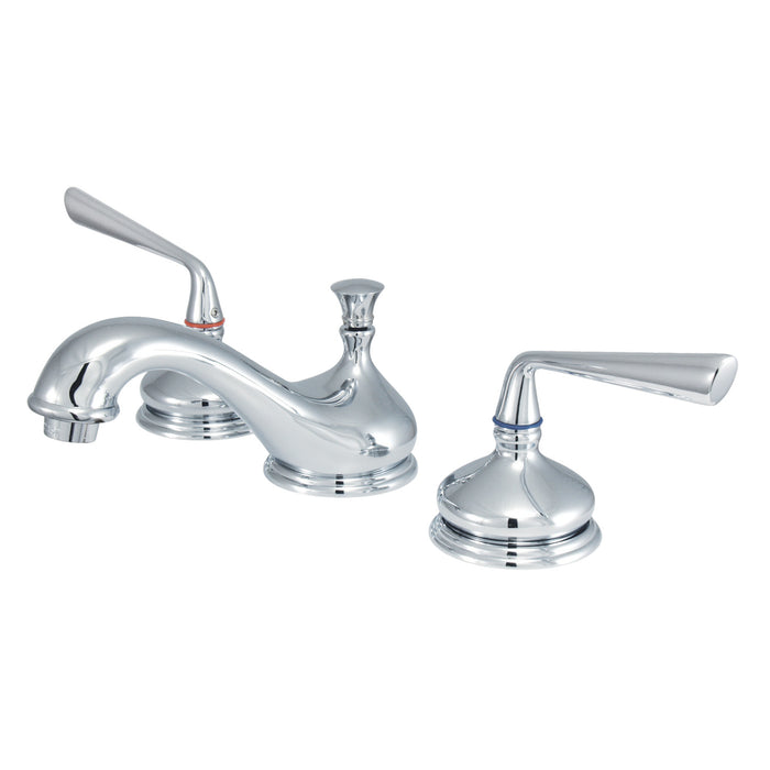 Kingston Tulare KS1161ZL - Silver Sage Two-Handle 3-Hole Deck Mount Widespread Bathroom Faucet with Brass Pop-Up, Polished Chrome