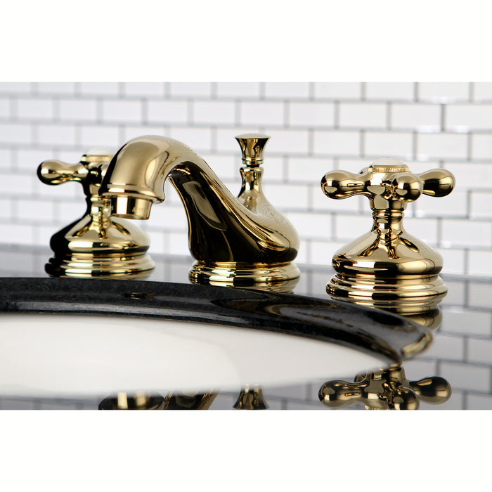 Kingston Heirloom KS1162AX - Heritage Two-Handle 3-Hole Deck Mount Widespread Bathroom Faucet with Brass Pop-Up, Polished Brass