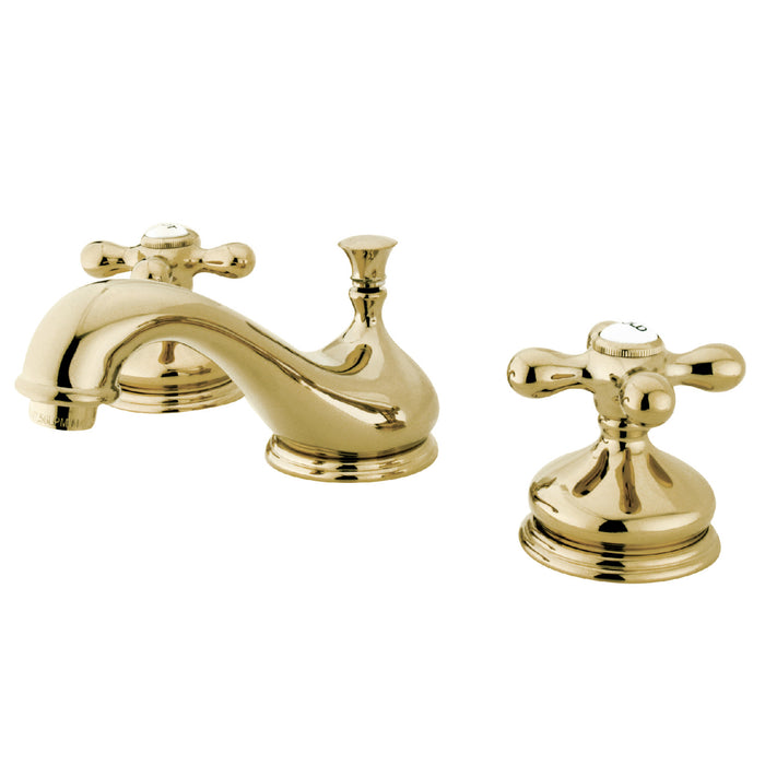 Kingston Heirloom KS1162AX - Heritage Two-Handle 3-Hole Deck Mount Widespread Bathroom Faucet with Brass Pop-Up, Polished Brass
