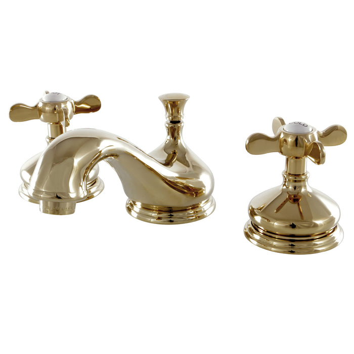 Kingston Heirloom KS1162BEX - Essex Two-Handle 3-Hole Deck Mount Widespread Bathroom Faucet with Brass Pop-Up, Polished Brass