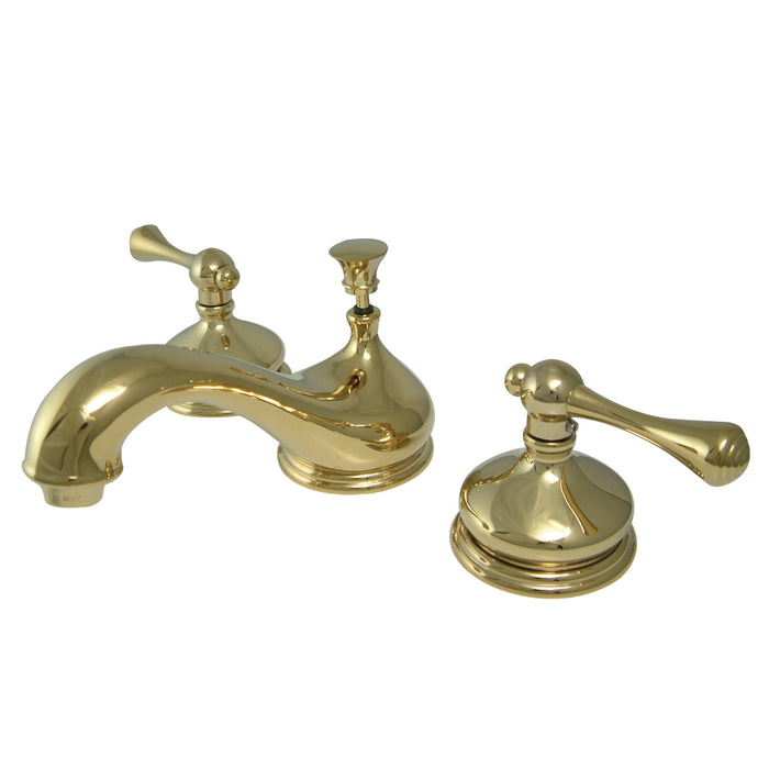 Kingston Tulare KS1162BL - Vintage Two-Handle 3-Hole Deck Mount Widespread Bathroom Faucet with Brass Pop-Up, Polished Brass