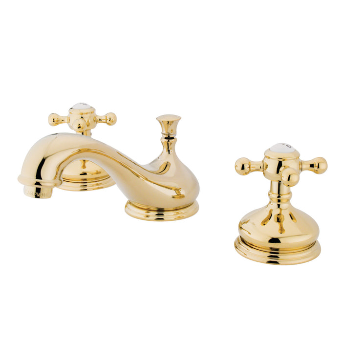 Kingston Heirloom KS1162BX - Vintage Two-Handle 3-Hole Deck Mount Widespread Bathroom Faucet with Brass Pop-Up, Polished Brass