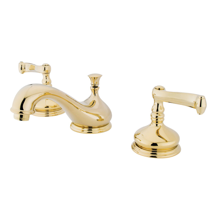 Kingston Tulare KS1162FLTwo-Handle 3-Hole Deck Mount Widespread Bathroom Faucet with Brass Pop-Up, Polished Brass