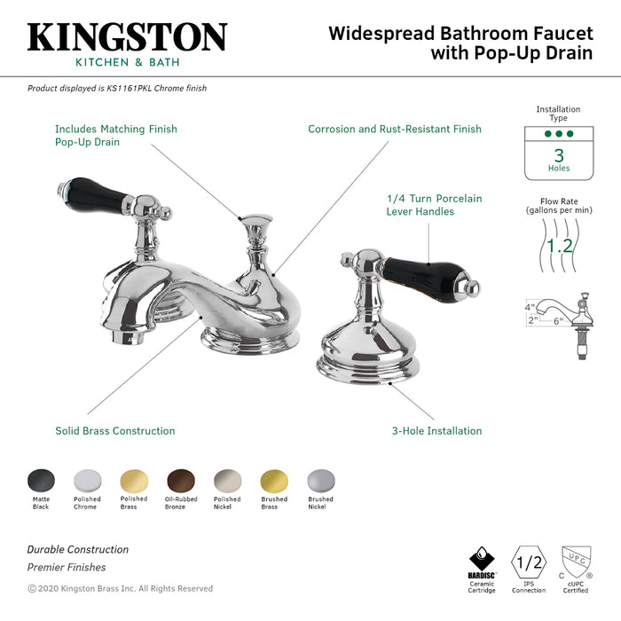 Kingston Heirloom KS1162PKL - Duchess Two-Handle 3-Hole Deck Mount Widespread Bathroom Faucet with Brass Pop-Up, Polished Brass