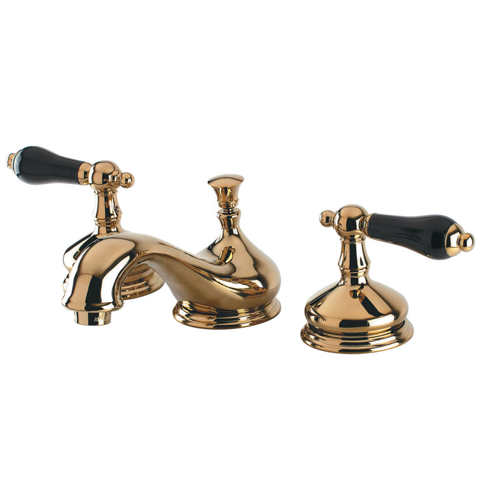 Kingston Heirloom KS1162PKL - Duchess Two-Handle 3-Hole Deck Mount Widespread Bathroom Faucet with Brass Pop-Up, Polished Brass