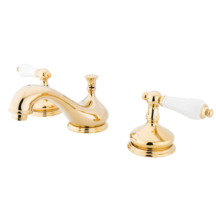 Heritage KS1162PL Two-Handle 3-Hole Deck Mount Widespread Bathroom Faucet with Brass Pop-Up, Polished Brass