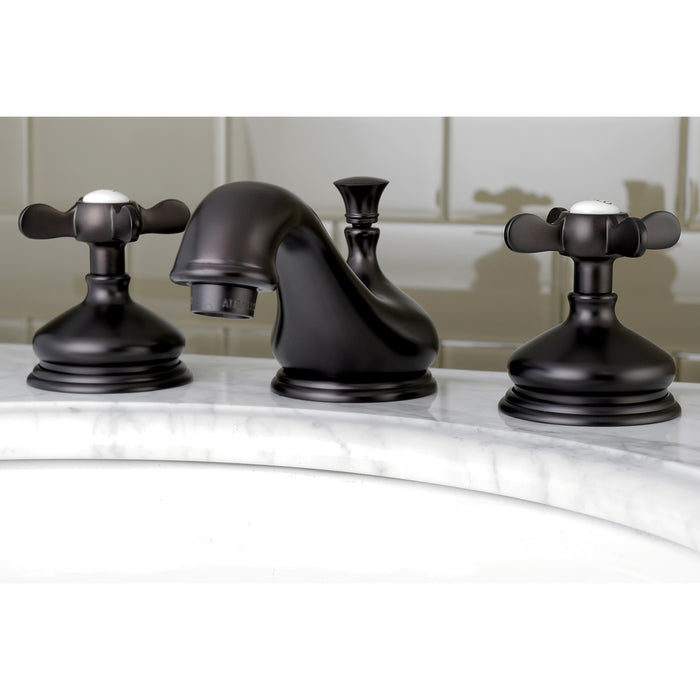 Kingston Heirloom KS1165BEX - Essex Two-Handle 3-Hole Deck Mount Widespread Bathroom Faucet with Brass Pop-Up, Oil Rubbed Bronze