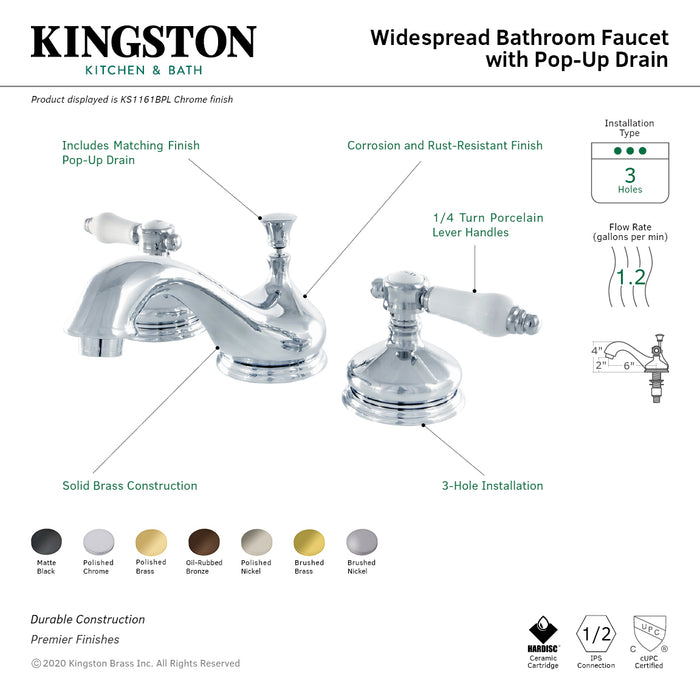 Kingston Heirloom KS1165BPL - Bel-Air Two-Handle 3-Hole Deck Mount Widespread Bathroom Faucet with Brass Pop-Up, Oil Rubbed Bronze