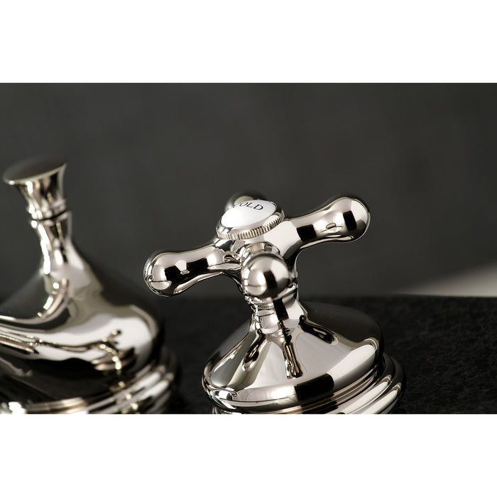 Kingston Heirloom KS1166AX - Heritage Two-Handle 3-Hole Deck Mount Widespread Bathroom Faucet with Brass Pop-Up, Polished Nickel