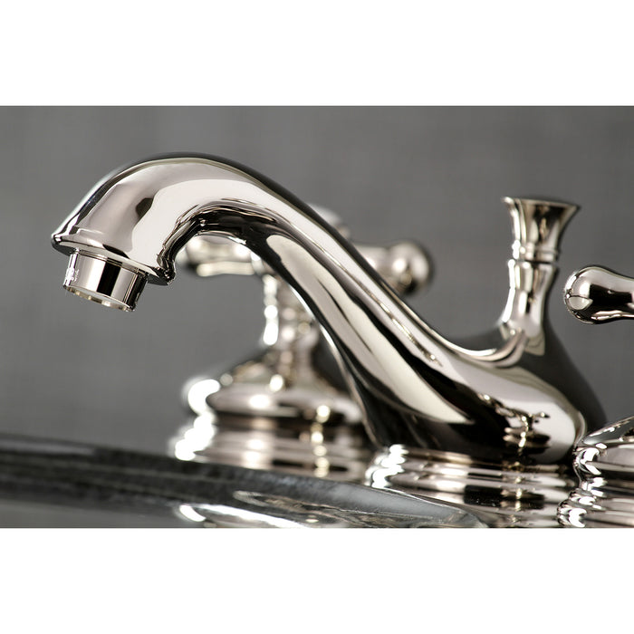 Kingston Heirloom KS1166AX - Heritage Two-Handle 3-Hole Deck Mount Widespread Bathroom Faucet with Brass Pop-Up, Polished Nickel
