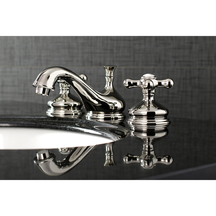 Kingston Heirloom KS1166AX - Heritage Two-Handle 3-Hole Deck Mount Widespread Bathroom Faucet with Brass Pop-Up, Polished Nickel