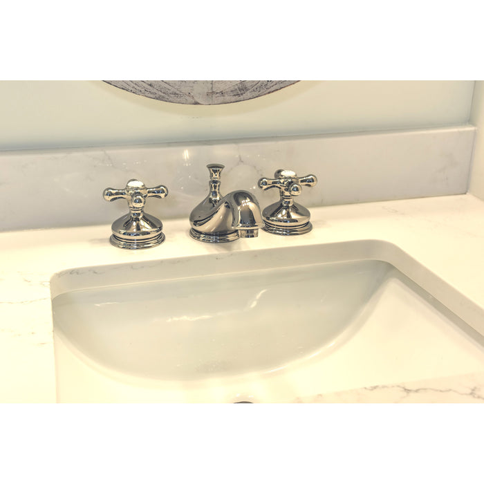 Kingston Heirloom KS1166AX - Heritage Two-Handle 3-Hole Deck Mount Widespread Bathroom Faucet with Brass Pop-Up, Polished Nickel