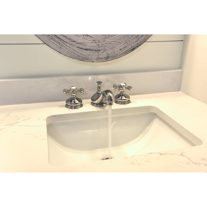 Kingston Heirloom KS1166AX - Heritage Two-Handle 3-Hole Deck Mount Widespread Bathroom Faucet with Brass Pop-Up, Polished Nickel