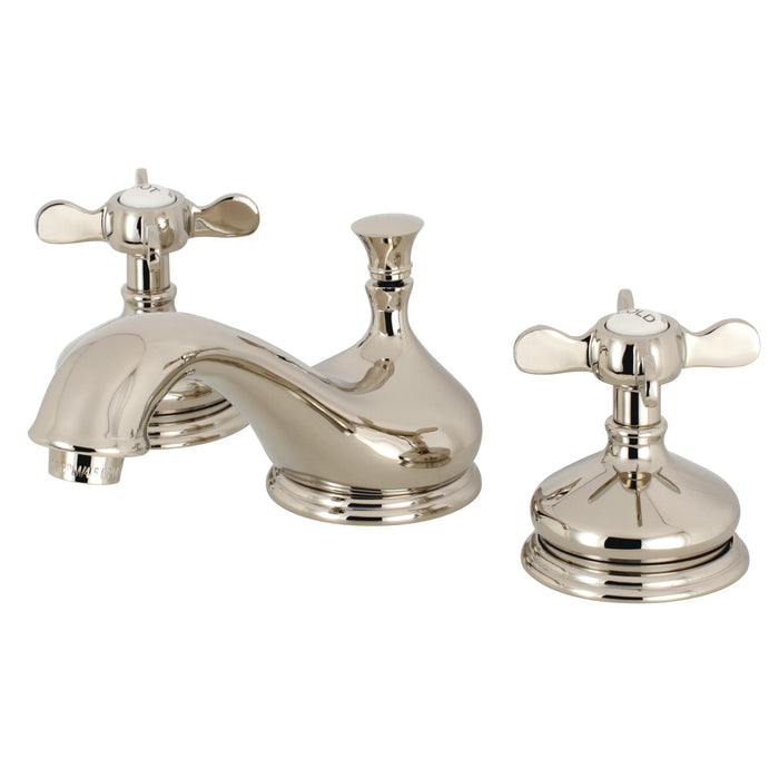 Kingston Heirloom KS1166BEX - Essex Two-Handle 3-Hole Deck Mount Widespread Bathroom Faucet with Brass Pop-Up, Polished Nickel