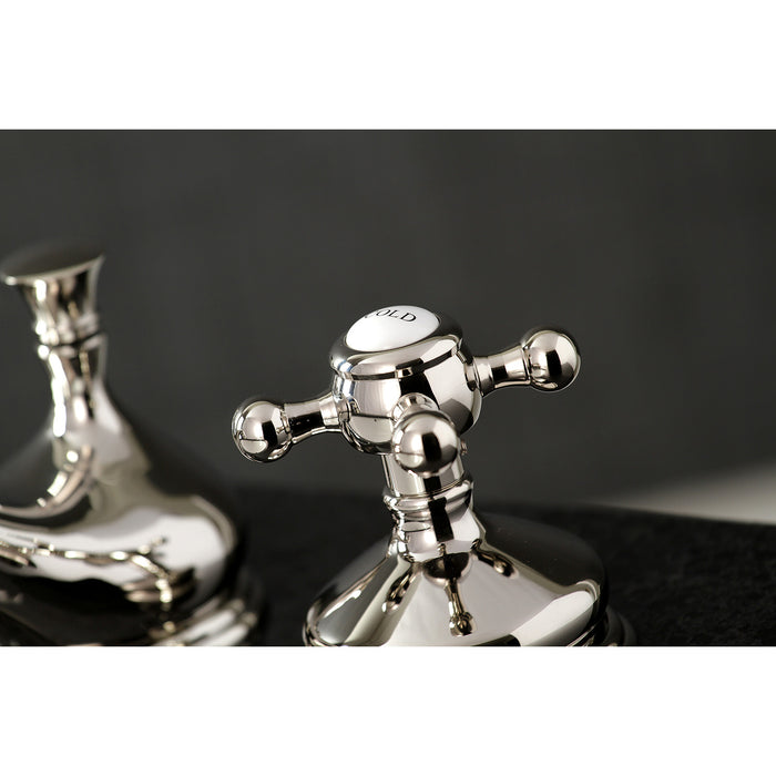 Kingston Heirloom KS1166BX - Vintage Two-Handle 3-Hole Deck Mount Widespread Bathroom Faucet with Brass Pop-Up, Polished Nickel