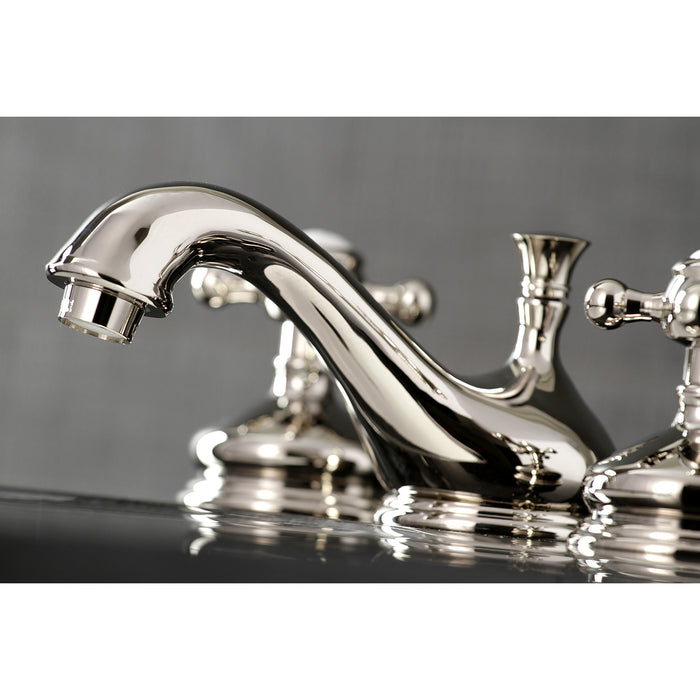 Kingston Heirloom KS1166BX - Vintage Two-Handle 3-Hole Deck Mount Widespread Bathroom Faucet with Brass Pop-Up, Polished Nickel