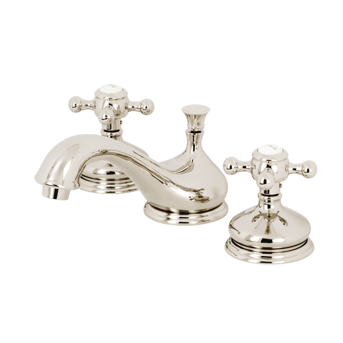 Kingston Heirloom KS1166BX - Vintage Two-Handle 3-Hole Deck Mount Widespread Bathroom Faucet with Brass Pop-Up, Polished Nickel