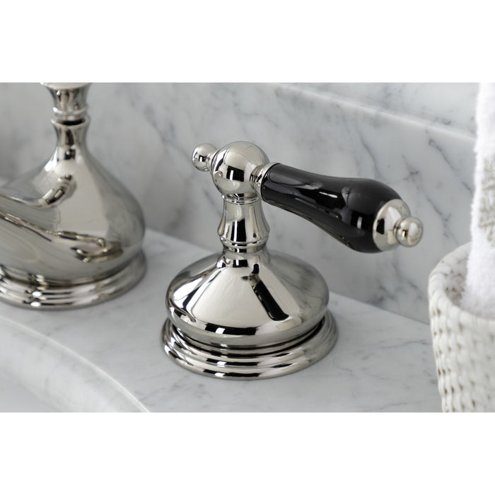 Kingston Heirloom KS1166PKL - Duchess Two-Handle 3-Hole Deck Mount Widespread Bathroom Faucet with Brass Pop-Up, Polished Nickel