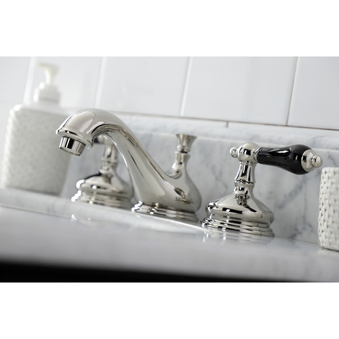 Kingston Heirloom KS1166PKL - Duchess Two-Handle 3-Hole Deck Mount Widespread Bathroom Faucet with Brass Pop-Up, Polished Nickel