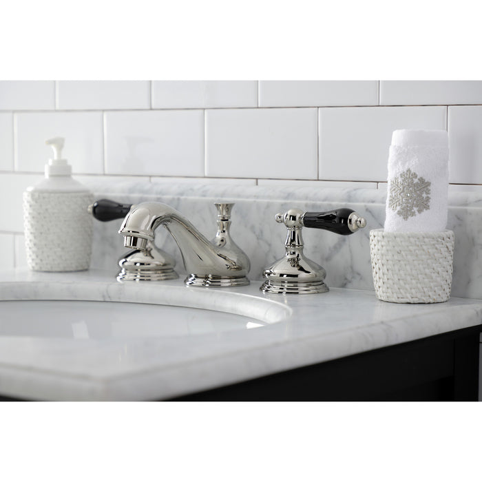 Kingston Heirloom KS1166PKL - Duchess Two-Handle 3-Hole Deck Mount Widespread Bathroom Faucet with Brass Pop-Up, Polished Nickel