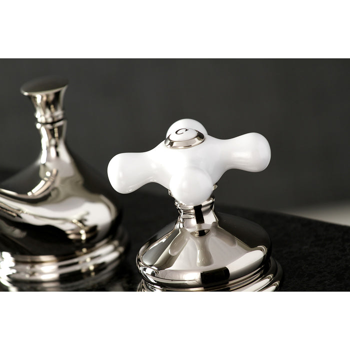 Kingston Heirloom KS1166PX - Heritage Two-Handle 3-Hole Deck Mount Widespread Bathroom Faucet with Brass Pop-Up, Polished Nickel