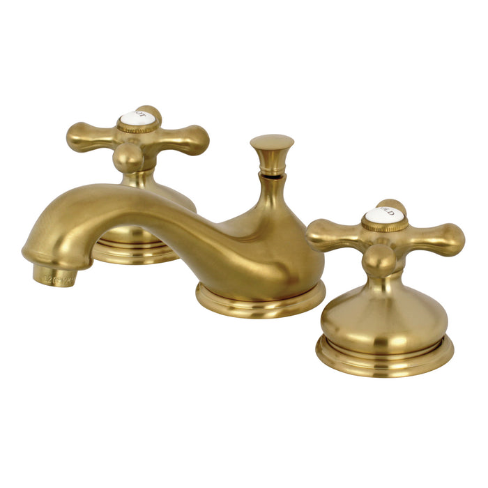 Kingston Heirloom KS1167AX - Kingston Two-Handle 3-Hole Deck Mount Widespread Bathroom Faucet with Brass Pop-Up, Brushed Brass