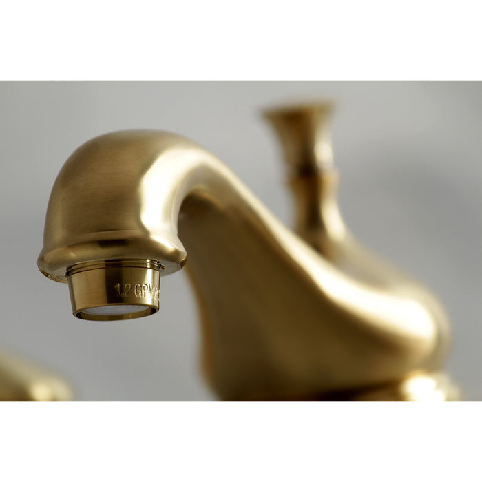 Kingston Heirloom KS1167BEX - Essex Two-Handle 3-Hole Deck Mount Widespread Bathroom Faucet with Brass Pop-Up, Brushed Brass