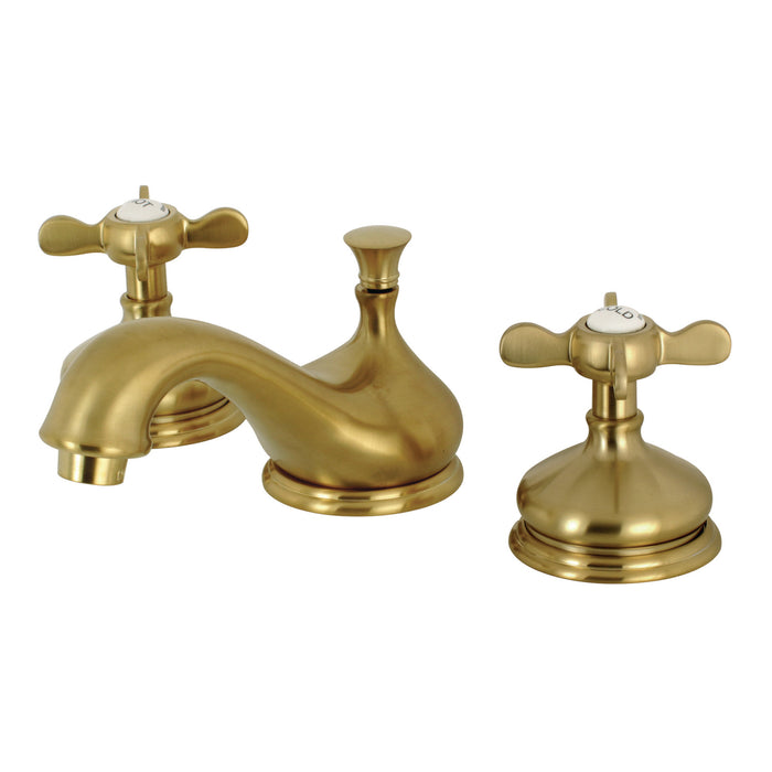 Kingston Heirloom KS1167BEX - Essex Two-Handle 3-Hole Deck Mount Widespread Bathroom Faucet with Brass Pop-Up, Brushed Brass
