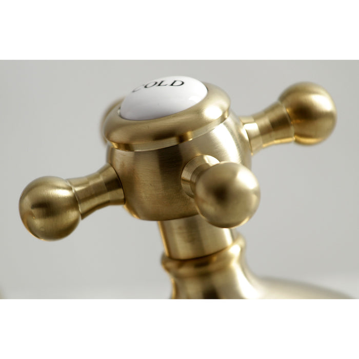 Kingston Heirloom KS1167BX - Vintage Two-Handle 3-Hole Deck Mount Widespread Bathroom Faucet with Brass Pop-Up, Brushed Brass