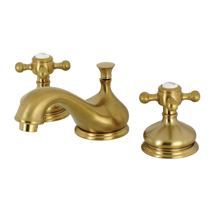 Kingston Heirloom KS1167BX - Vintage Two-Handle 3-Hole Deck Mount Widespread Bathroom Faucet with Brass Pop-Up, Brushed Brass