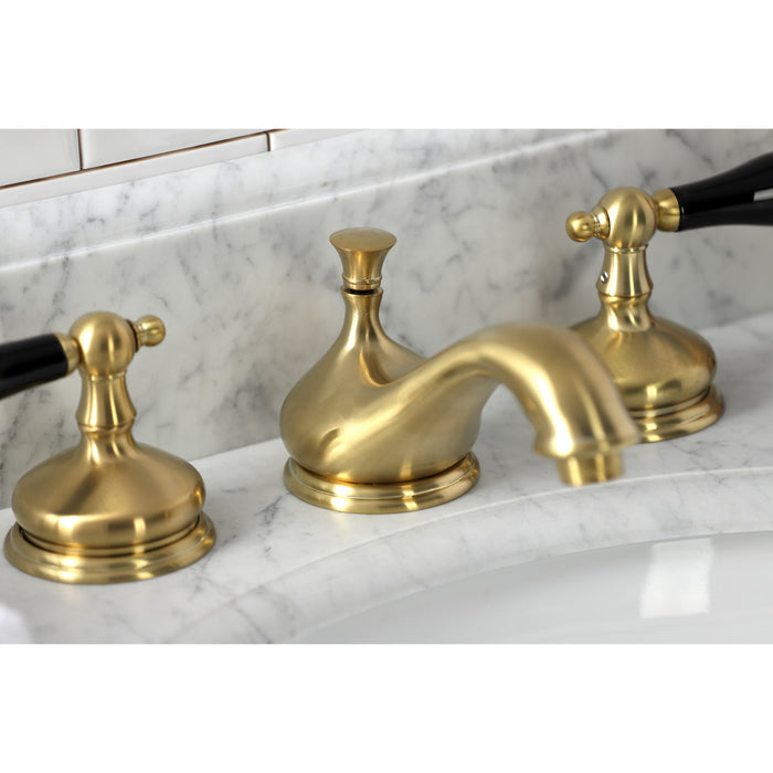 Kingston Heirloom KS1167PKL - Duchess Two-Handle 3-Hole Deck Mount Widespread Bathroom Faucet with Brass Pop-Up, Brushed Brass