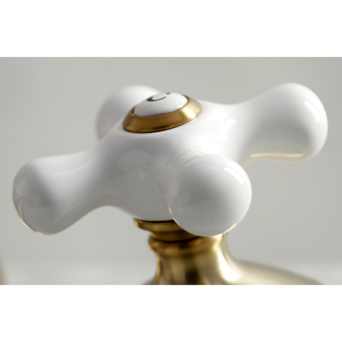 Kingston Heirloom KS1167PX - Heritage Two-Handle 3-Hole Deck Mount Widespread Bathroom Faucet with Brass Pop-Up, Brushed Brass