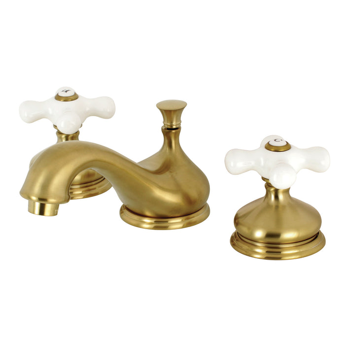 Kingston Heirloom KS1167PX - Heritage Two-Handle 3-Hole Deck Mount Widespread Bathroom Faucet with Brass Pop-Up, Brushed Brass