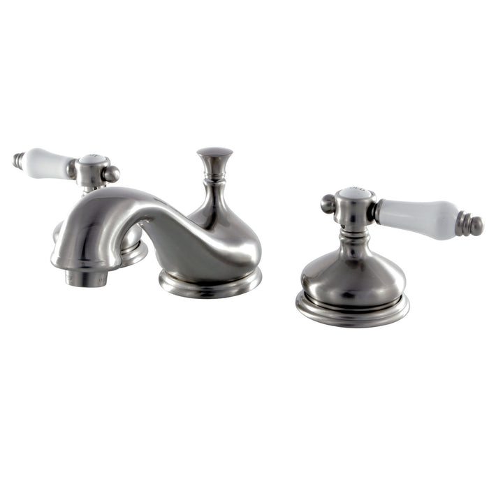 Kingston Heirloom KS1168BPL - Bel-Air Two-Handle 3-Hole Deck Mount Widespread Bathroom Faucet with Brass Pop-Up, Brushed Nickel